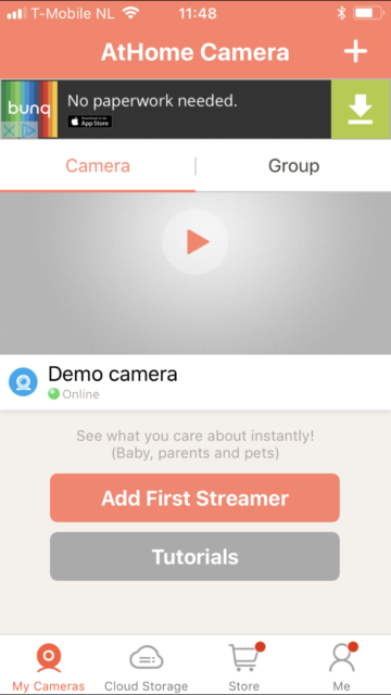 athome camera will not accept username and password